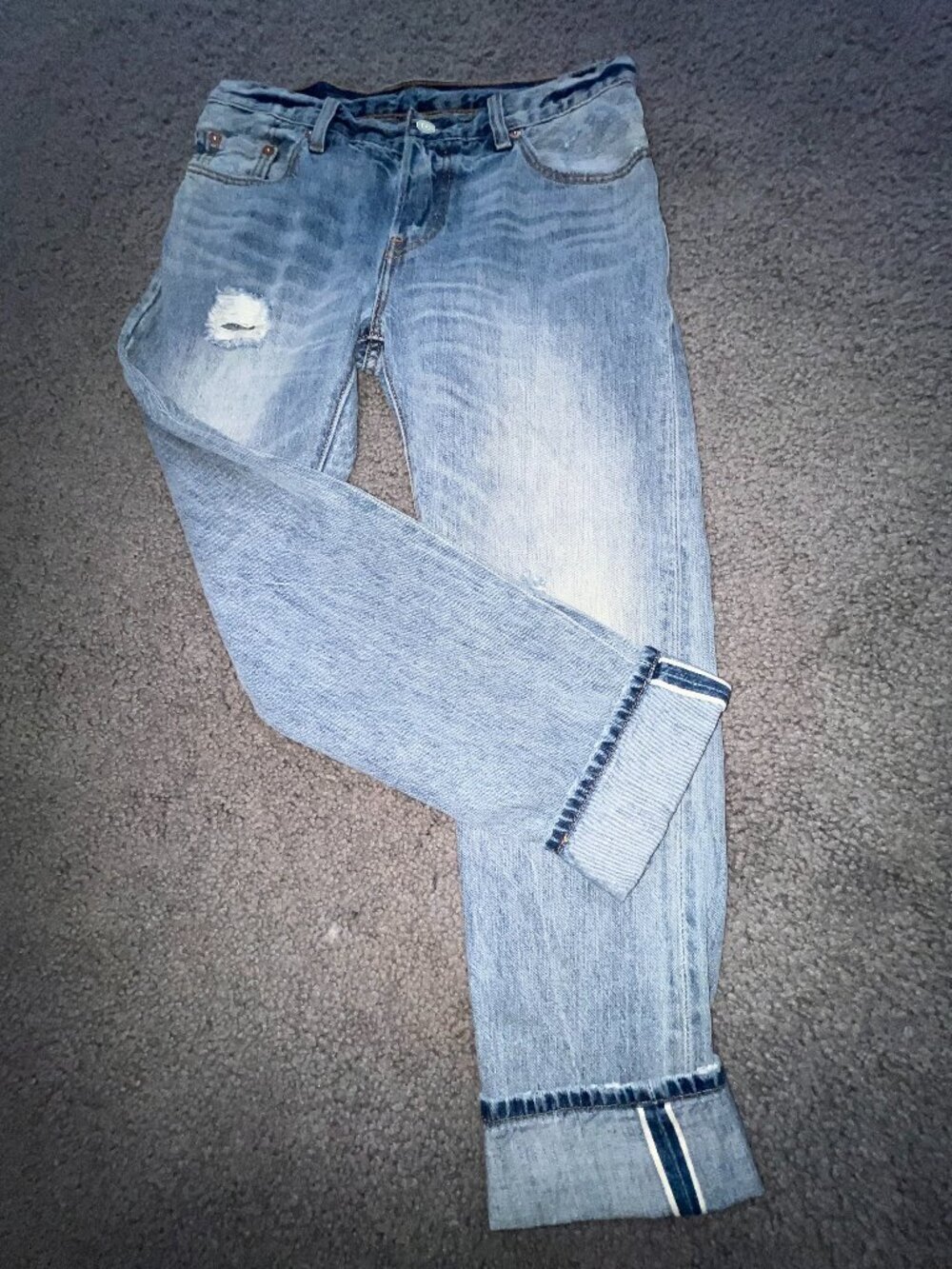 LEVI'S 501CT CUSTOMIZED & TAPERED SELVEDGE WHITE OAK CONE DENIM JEANS - W30 L 28